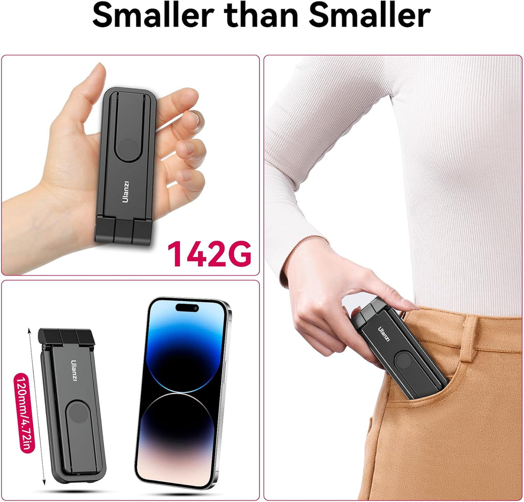 ULANZI MA26 Foldable Phone Tripod - Pocket Cell Phone Vlog Video Tripod Handle Aluminium Smartphone Desk Stand 2 Cold Shoe Small Size All in One Lightweight Portable Vlog Stick for iPhone Samsung