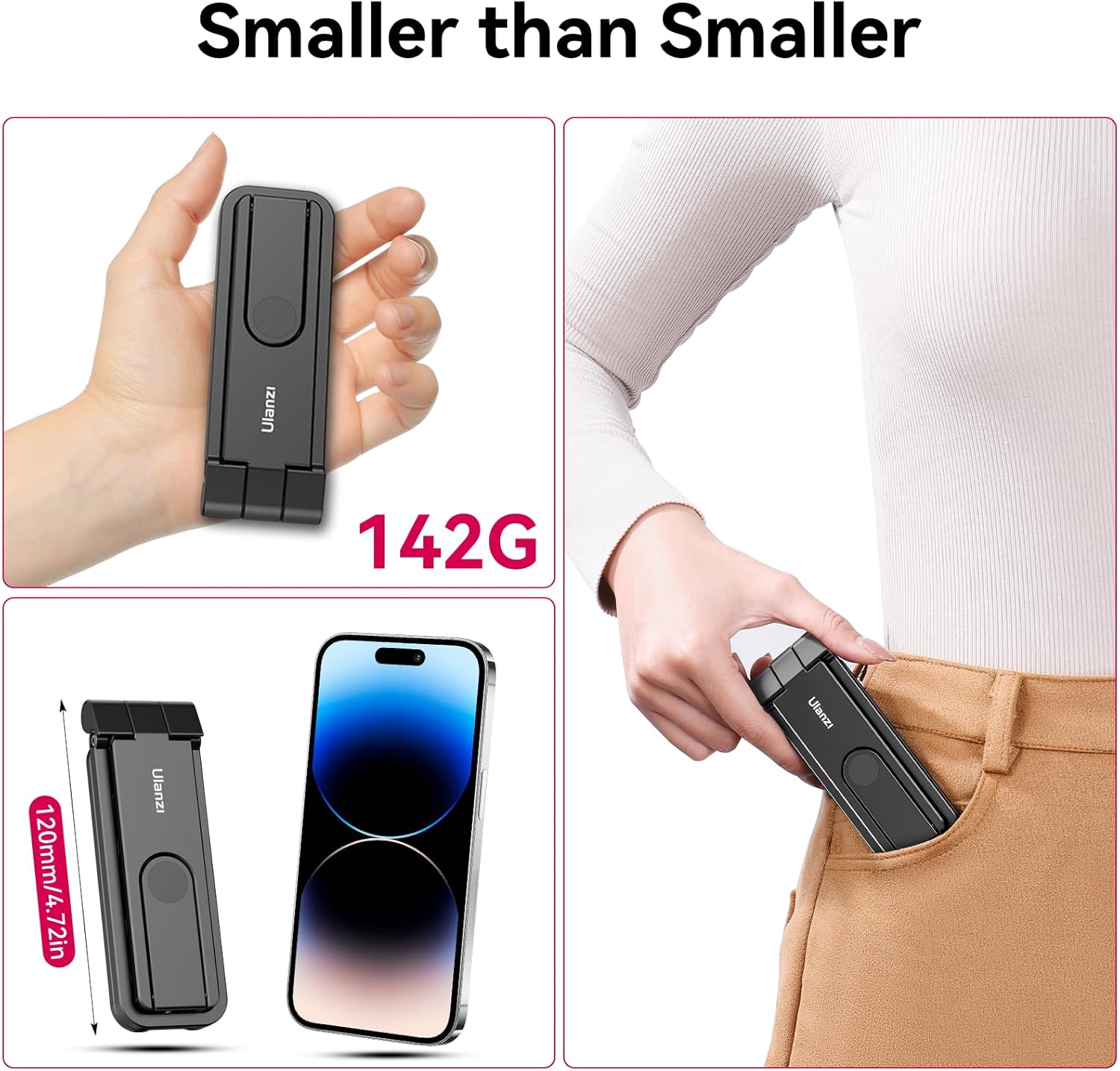 ULANZI MA26 Foldable Phone Tripod - Pocket Cell Phone Vlog Video Tripod Handle Aluminium Smartphone Desk Stand 2 Cold Shoe Small Size All in One Lightweight Portable Vlog Stick for iPhone Samsung