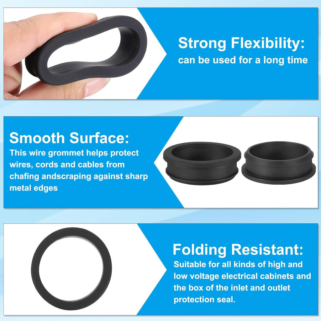 PATIKIL 52.6mm / 2-1/16 Inch Drill Hole,1-13/16 Inch ID Rubber Grommets, 3Pcs Top Hat Grommet for Wiring Eyelet Ring Gasket Automotive Firewall Cable Hole Plugs Wires Protection, Black