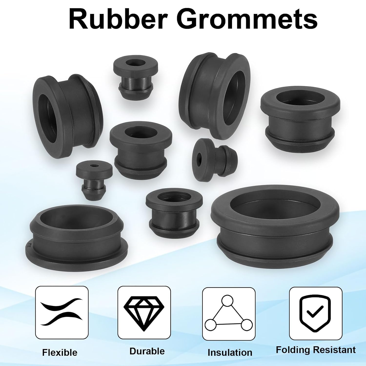 PATIKIL 9mm / 3/8 Inch Drill Hole,1/4 Inch ID Rubber Grommets, 15Pcs Top Hat Grommet for Wiring Eyelet Ring Gasket Automotive Firewall Cable Hole Plugs Wires Protection, Black
