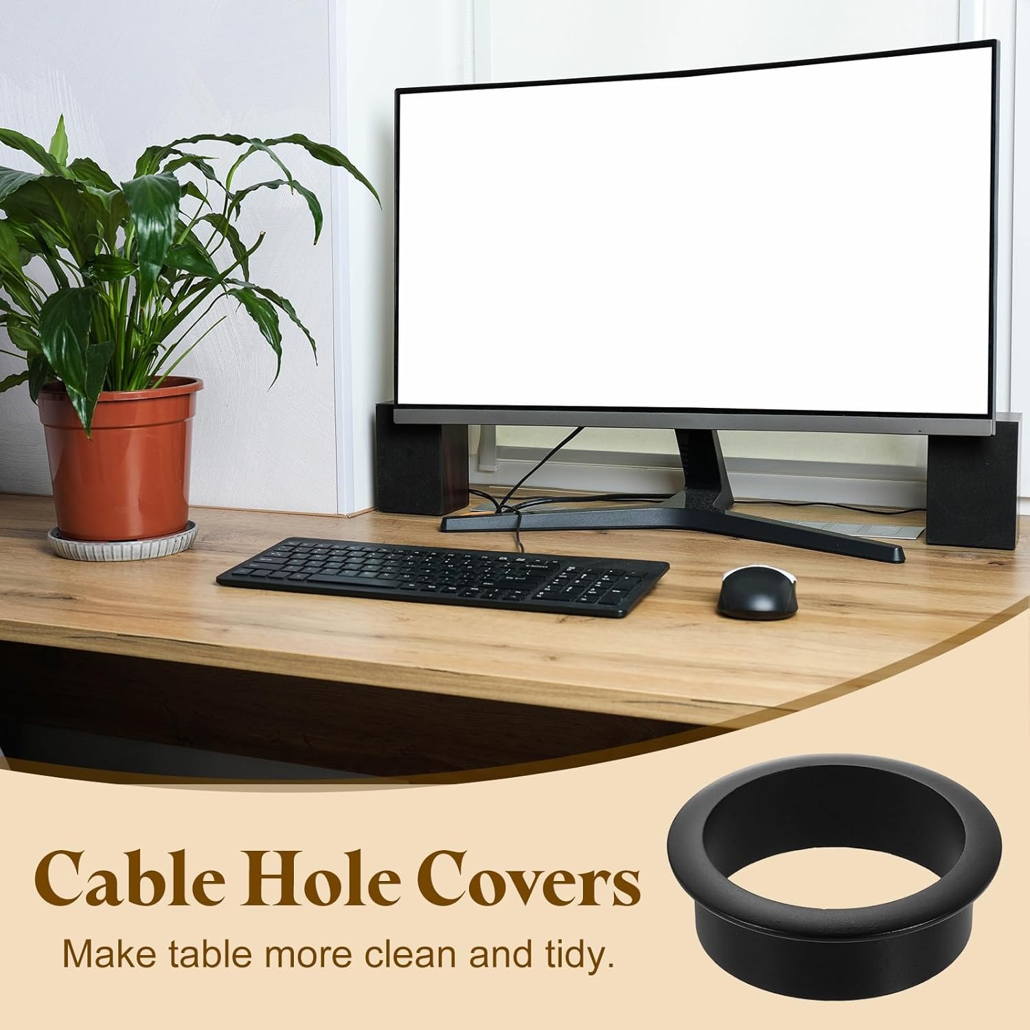 uxcell Desk Grommet, 1-3/4" (45mm) Zinc Alloy Cable Hole Cover Wire Cord Organizer with Marked Cable Ties for Home Office Desktop Wire, Black