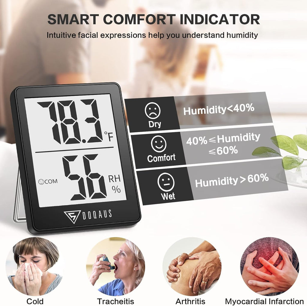 DOQAUS Humidity Meter, 2 Pack Room Thermometer Indoor, Hygrometer with 5s Fast Refresh, Temperature Humidity Monitor Meter for Baby Room, Living Room, Basement, Greenhouse, Office