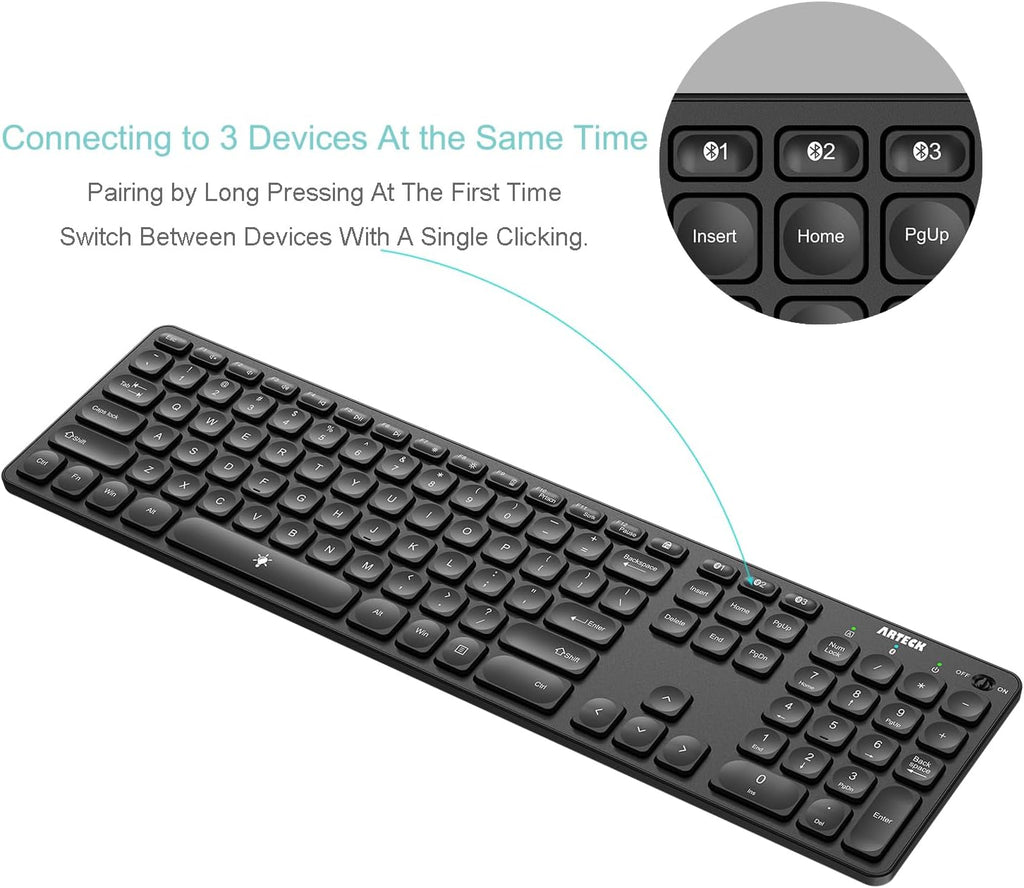 Arteck Universal Backlit 7-Colors & Adjustable Brightness Multi-Device Full Size Wireless Bluetooth Keyboard for Windows, iOS, iPad OS, Android, Computer Desktop Laptop Surface Tablet Smartphone