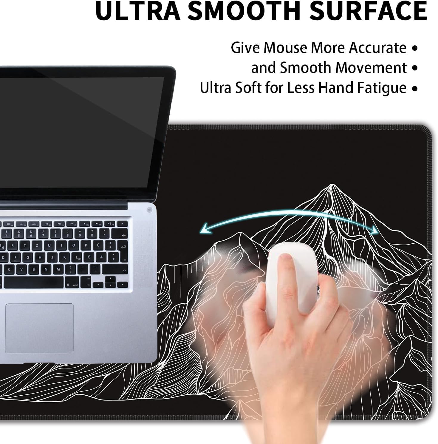 Black and White Mountain Large Mouse Pad,Gaming Keyboard Desk Pad,Extended Mouse Mat Non-Slip Rubber Base with Stitched Edges for Office Game Home XL 31.5"x11.8"