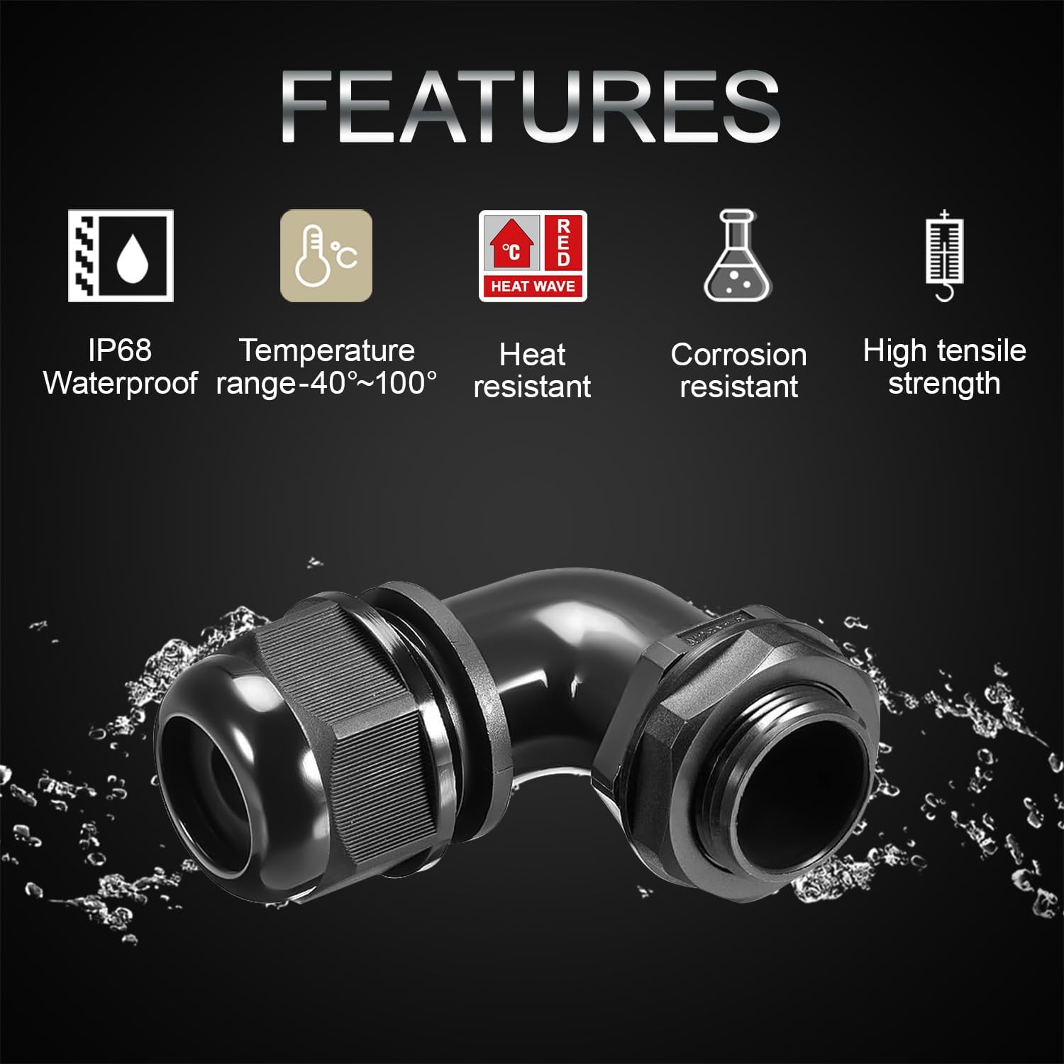 LeMotech M16 Cable Gland, 90 Degree Adjustable 6-10mm Strain Relief, Cord Connectors Nylon Joints with Gaskets, 2 Pcs, Black