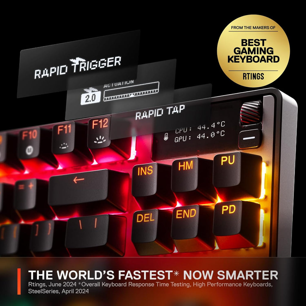 SteelSeries Apex Pro TKL Gen 3 OmniPoint 3.0 HyperMagnetic Switches — Adjustable Actuation — Rapid Trigger — Game-Ready Presets — Protection Mode — Rapid Tap/SOCD — OLED — RGB — PBT Keycaps — USB-C