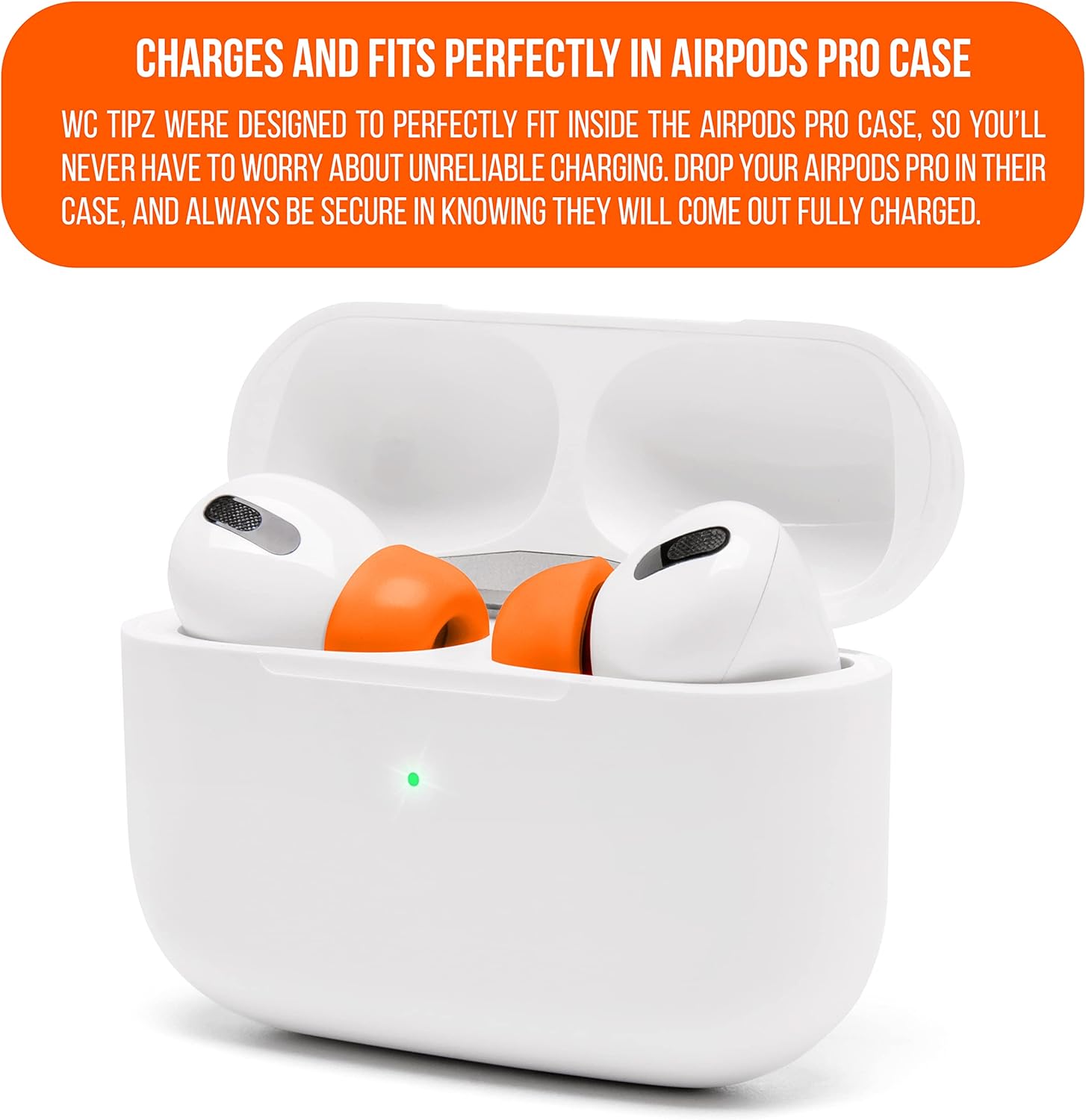 WC TipZ - Upgraded Memory Foam Ear Tips for Airpods Pro Made by Wicked Cushions | Improved Comfort, Tighter Seal, Better Foam Rebound Time | Fits Perfectly in Charging Case | Wicked Orange