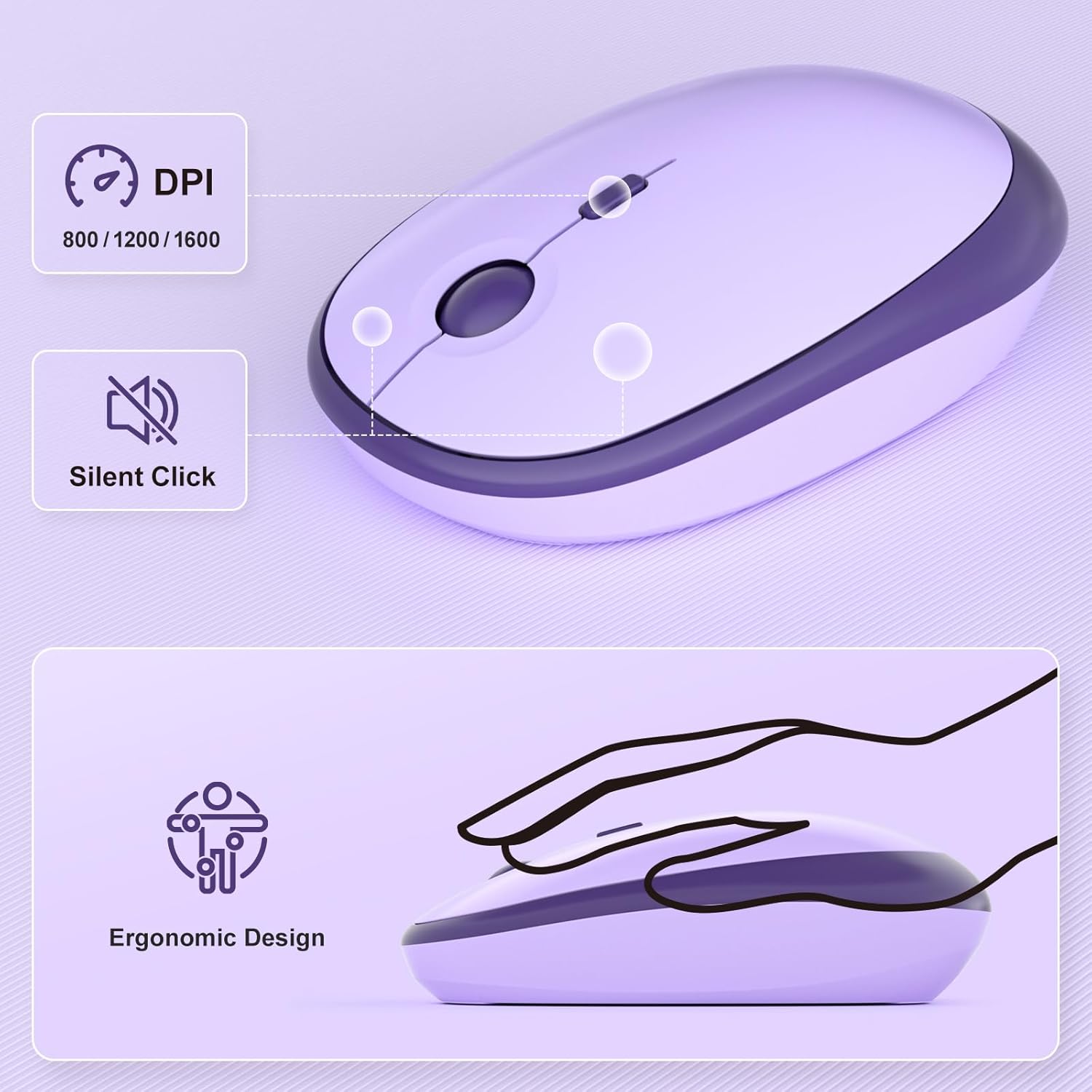 KNOWSQT Wireless Keyboard and Mouse Combo - Lovely Violet Rainbow Full-Sized Typewriter Colorful Keyboards, Round Keycap USB Plug Play Retro Cute Keyboards for Windows, Laptop, PC, Desktop, Computer