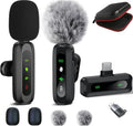 Wireless Lavalier Microphone for iPhone Android Plug-Play,2 Pack Mini Microphone Professional Noise Reduction Recording Clip Mic for Creator Vlog Creator (All iPhones & Androids (USB-C + Lightning))