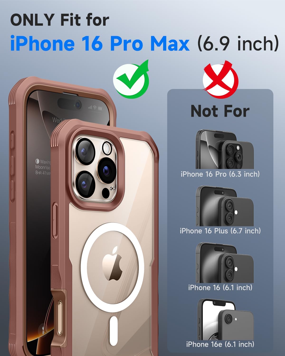 seacosmo for iPhone 16 Pro Max Case, Full Body Bumper with Built-in 9H Tempered Glass Privacy Screen Protector and Camera Lens Protector, Compatible with MagSafe, Shockproof Case, 6.9", Desert Brown