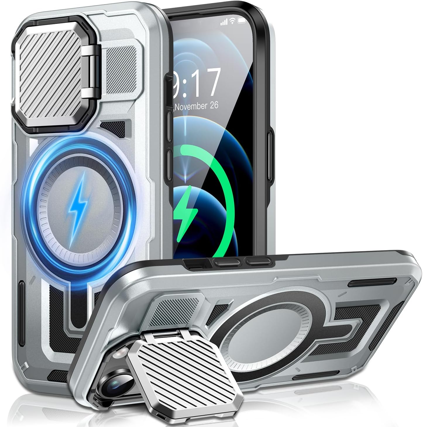 Camera Stand Case for iPhone 12 Pro Max, [Compatible with MagSafe] [Lens Cover] 2024 Version Military Grade Protective Soft Case for iPhone 12 Pro Max 6.7 inch Men Women, Blue