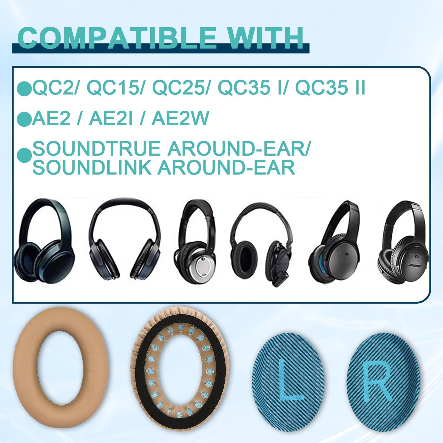 Replacement Earpads Cushions for Bose QuietComfort 35 & Quiet Comfort 35 II, Headphones Ear Covers Ear Pads for Bose QC35/QC35II/25/15 QC2 / Ae2 / Ae2i / Ae2W / Sound Link/Sound True-Khaki