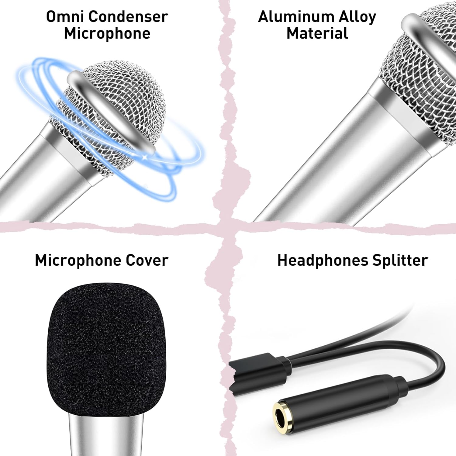 2PCS Mini Microphone for iPhone iPad Small ASMR Tiny Microphone for Voice Video Recording Singing, Vlogging, YouTube Two Mics Rose Golden and Blue
