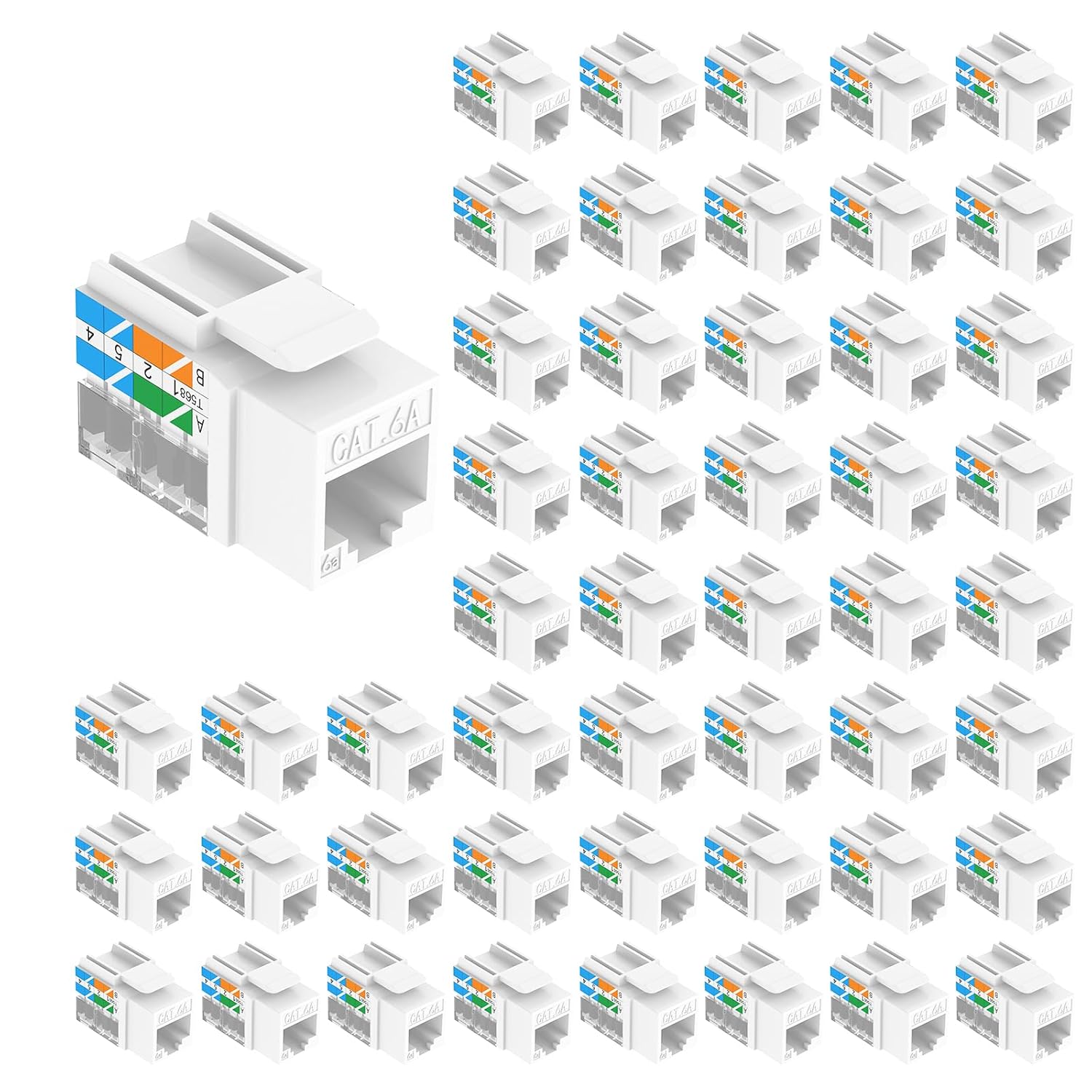 VCE Cat6A RJ45 Keystone Jacks UL Listed 50-Pack, 110-Type UTP Modular Ethernet Jacks Insert 10Gbps, Bundle with Keystone Punch Down Stand and Wire Stripper Cutter