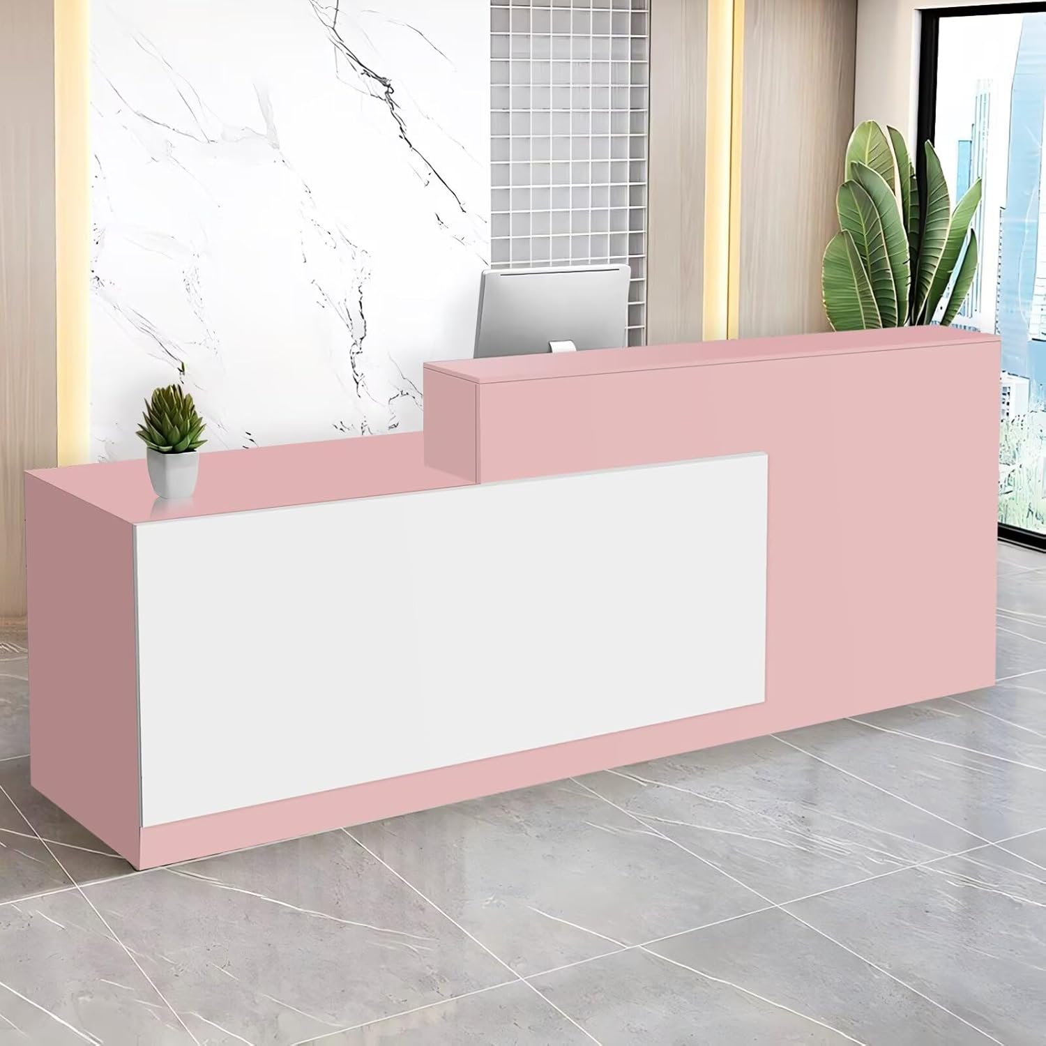 Reception Desk with Counter Modern Checkout Counter with Lockable Drawer Keyboard Tray Receptionist Desk for Office Salon Reception Table T Left 79inch/200cm