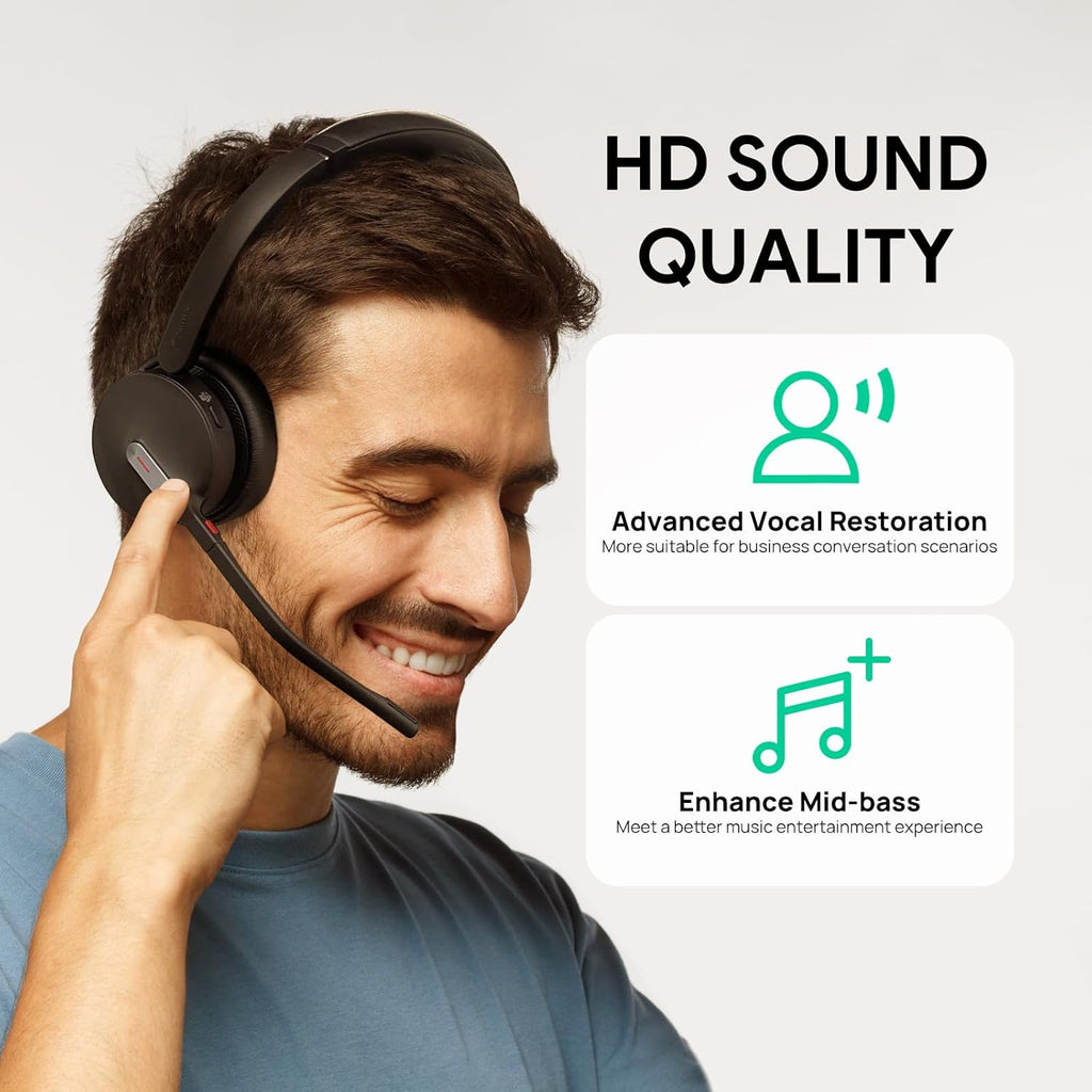Yealink BH70 Dual Wireless Bluetooth Headset with Mic for Work, Teams Certified, up to 35h Talk Time, 147g All-Day Wearing Comfort, USB-C/A