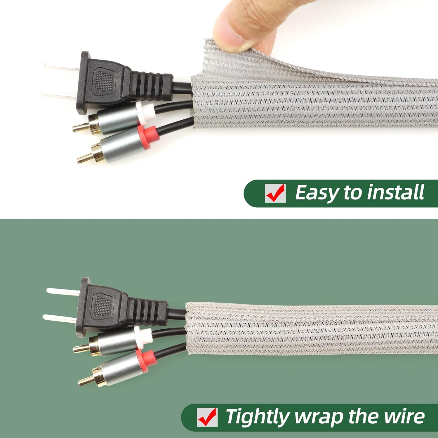 Split Wire Loom Tubing, Cable Protector Sleeve, Braided Cable Management for TV/Computer/Home Theater/Engine Bay, Cord Protectors from Pets No Chew (Grey, 3/8"-25ft)