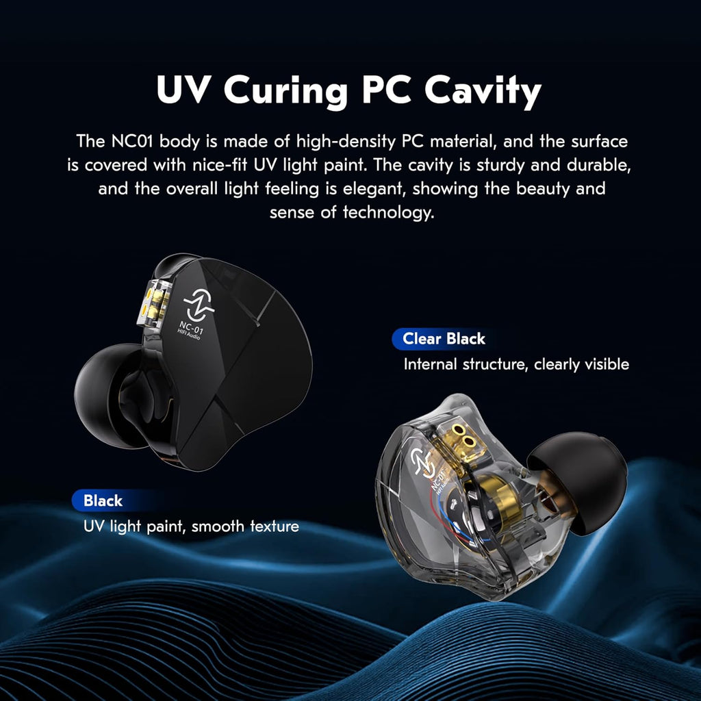 CCZ NC01 Gospel Gaming Earbuds, Stereo Sound in Ear Monitor Headphones Wired, Customized Dual Magnetic DD IEMS Earphone with Detachable Tangle-Free Cable PC Cavity for Computer(without mic,Dark Black)