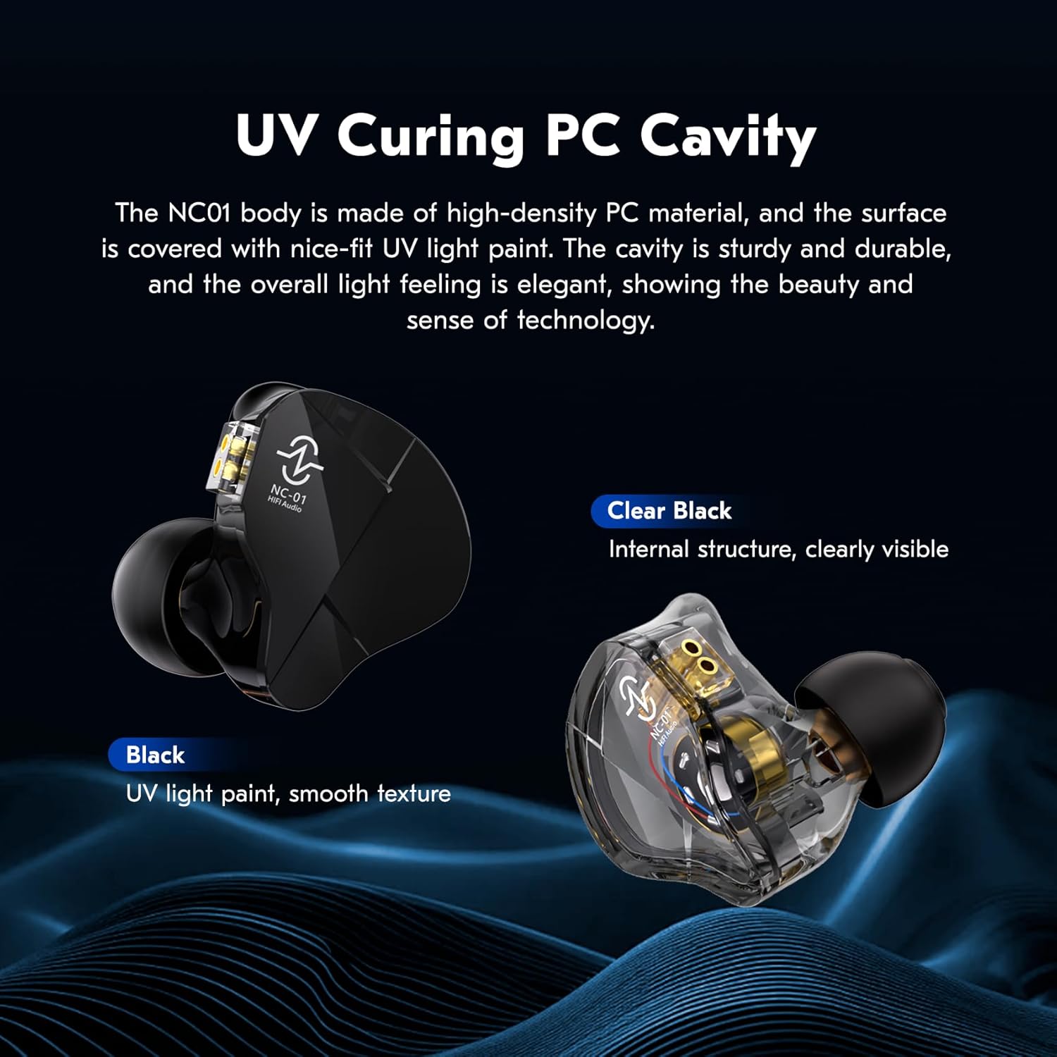 CCZ NC01 Gospel Gaming Earbuds, Stereo Sound in Ear Monitor Headphones Wired, Customized Dual Magnetic DD IEMS Earphone with Detachable Tangle-Free Cable PC Cavity for Computer(without mic,Dark Black)