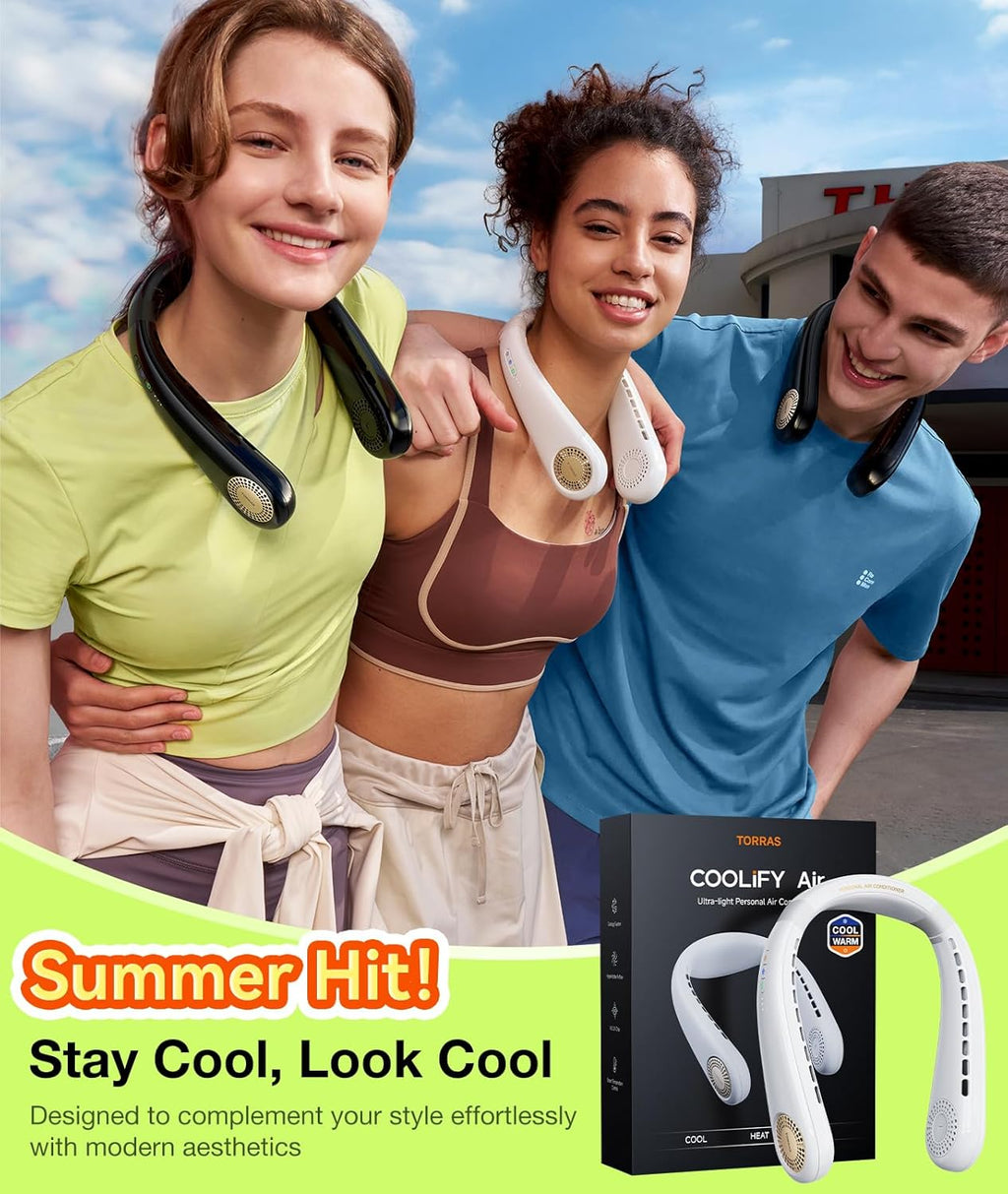 TORRAS COOLiFY Air Neck Fan Air Conditioner, 3D Airflow, Light Portable Fan Rechargeable, Personal Cooling Fan Travel Essentials, Work, Travel, Camping, Onyx Black