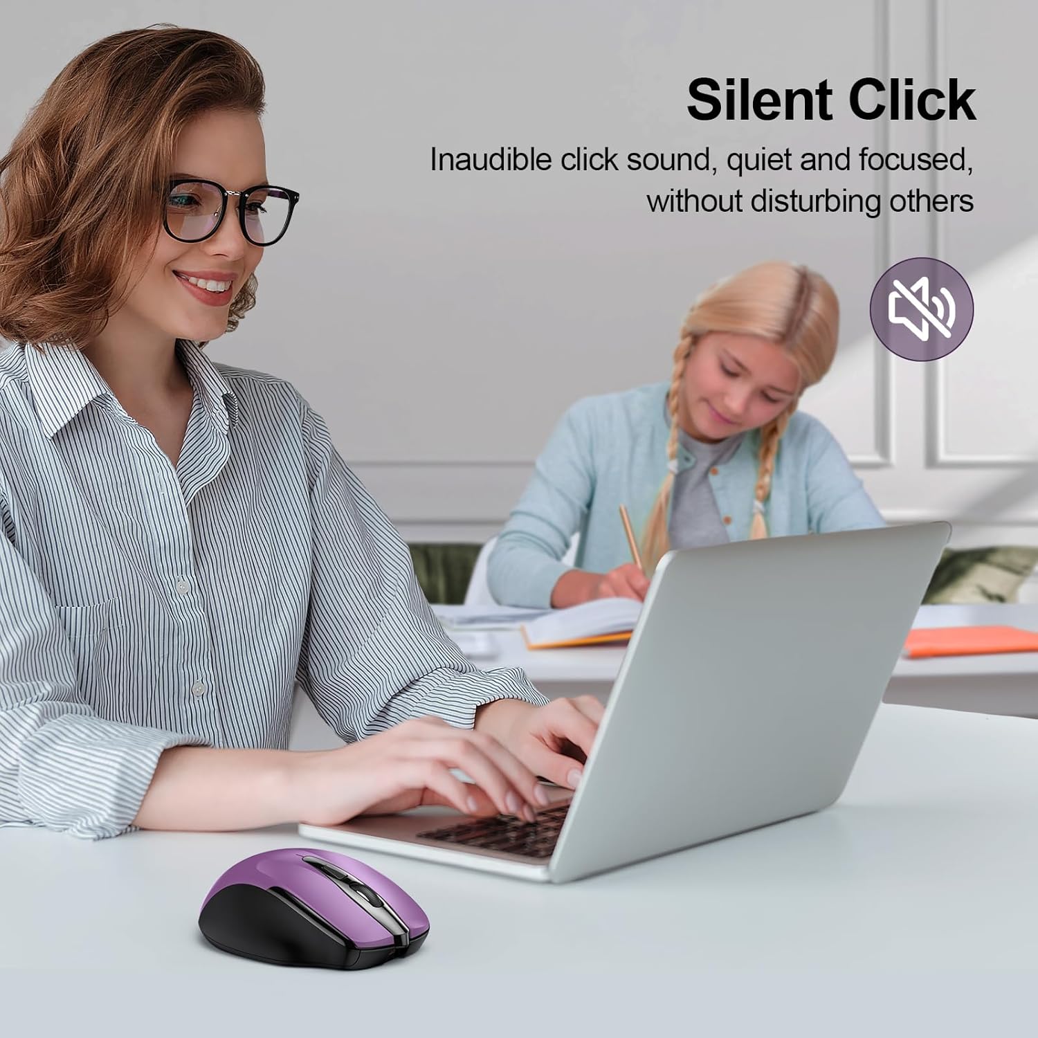 TECKNET Rechargeable Wireless Mouse,USB-A Silent Mouse, Quiet Click, 6 Adjustable 4800 DPI, Cordless Computer Mouse, Ergonomic Mouse for Laptop, 6 Buttons 2.4G Mouse for Chromebook, Ergo Grip - Purple