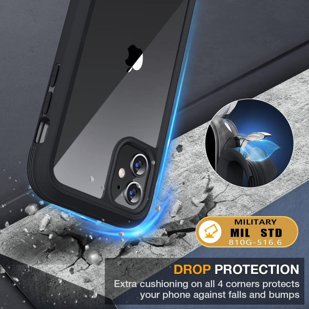 Miracase Glass Series for iPhone 11 Case 6.1 inch, Upgraded Full-Body Rugged Phone Bumper Case Cover with Built-in 9H Tempered Glass Screen Protector and Camera Protector, Black