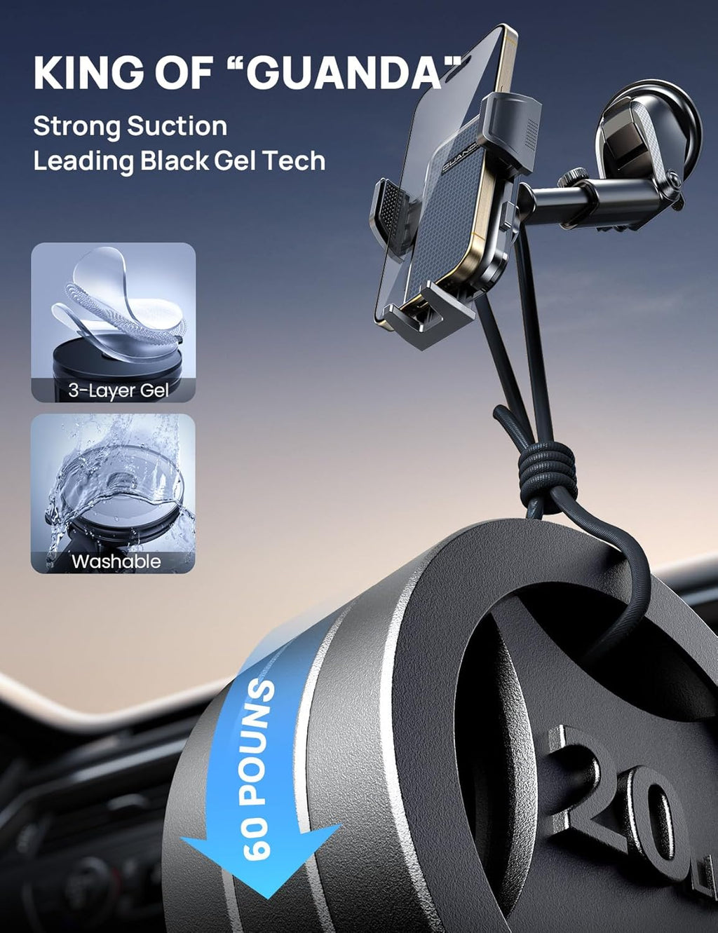 [2025 New] Dashboard Phone Holders for Your Car (+Air Vent Clip) [Military Grade Stable] , Car Cell Phone Holder, Rotatable Suction Cup Car Phone Mount for All Phone (Light Grey)