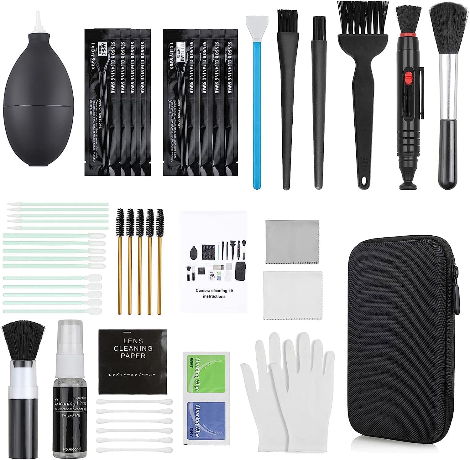 18-in-1 Professional Camera Cleaning Kit for Most DSLR Cameras (Canon, Nikon,Sony), with Air Blower/Cleaning Pen/Detergent/Cleaning Cloth/Lens Brush/Carry Case