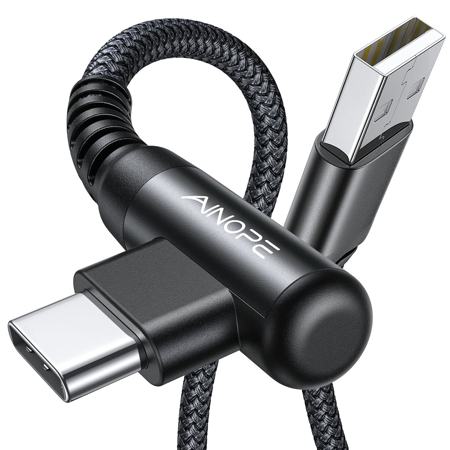 AINOPE 2-Pack Type C Charging Cable 3.1A Fast Charge, Right Angle [6.6ft+6.6ft] USB C Cable, Durable Nylon Braided Type C Charging Cable Fast Charge Compatible Galaxy S10 S9 S21, LG V30,V20,G6