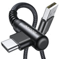 AINOPE Type C Charging Cable Fast Charge 3.1A Right Angle USB C Charger Cable, Resistant Nylon Braided USB C Cord -10ft/3m Black