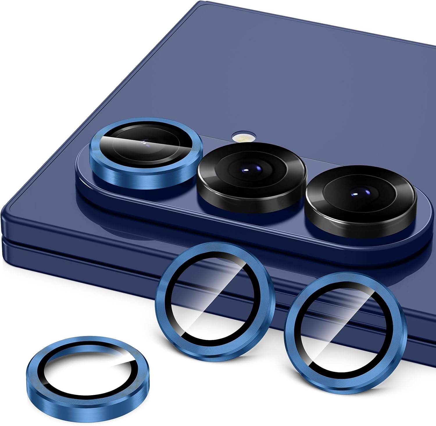 for Samsung Galaxy Z Fold 7 Camera Lens Protector, Individual Metal Ring Tempered Glass Lens Cover, [Strong Adsorption] Scratch Resistant Ultra-Thin HD Clear Lens Cover, 1 Set-Blue Shadow