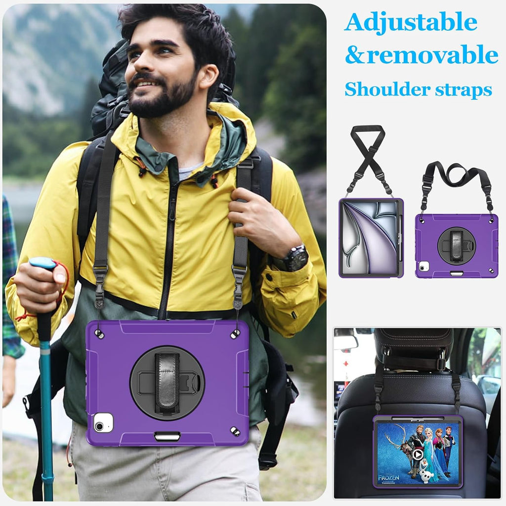Case for iPad Air 13 Inch M3 2025 & M2 2024: Military Grade Cover for iPad Pro 12.9 6th/5th/4th/3rd Generation W/Screen Protector- Stand- Pencil Holder- Handle- Shoulder Strap- Purple