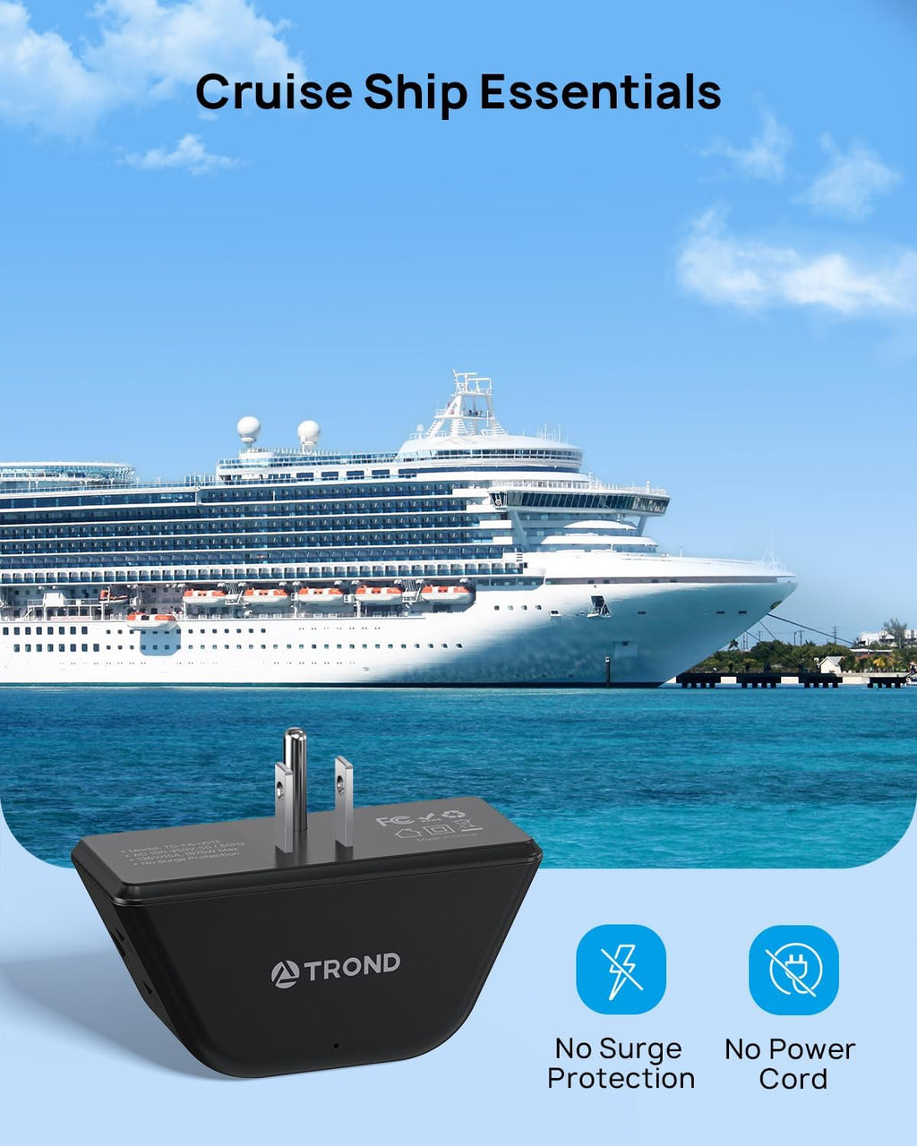 TROND Multi Plug Outlet 3 Pack - Wall Extender with 3-Prong Grounded Sockets, 3 Way Angled Outlet Adapter, Cruise Essentials, Expander for Travel, Home, Hotel, Dorm Room, Black