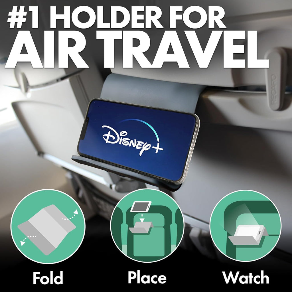 Folden Airplane Phone Holder, Flexible Tablet and Cell Phone Holder, Folding Cellphone Stand for Desk, Bed, Office, Treadmill - Airplane Accessories Long Flight Travel - Plane Essentials (Silicone)
