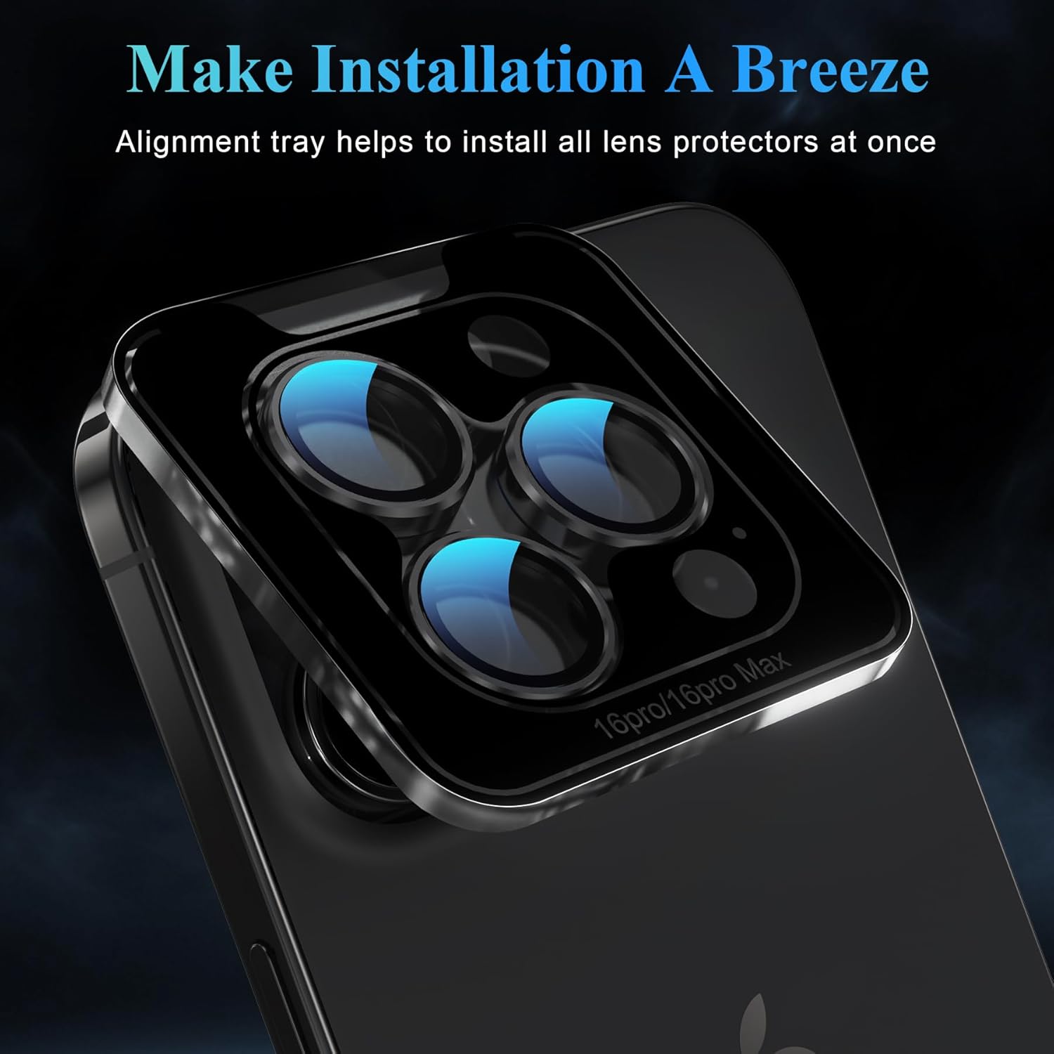 YWXTW Camera Lens Protector for iPhone 16 Pro/iPhone 16 Pro Max, [1 Step Installation Tray] Tempered Glass Screen Protector Metal Individual Camera Cover Accessories (Black Titanium-2Pack)