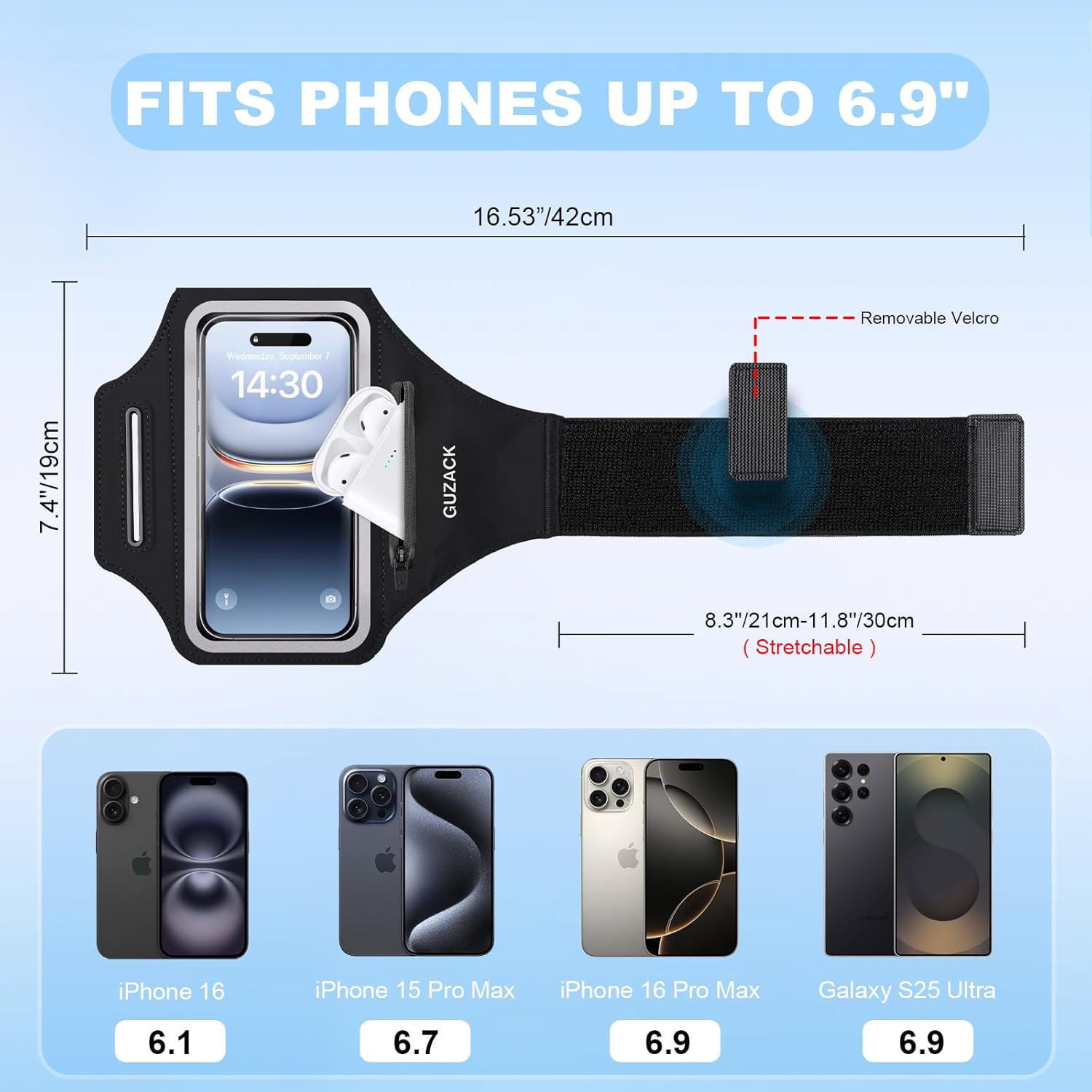 Running Armband with Earphone Pouch & Card Slot, Running Phone Holder for iPhone 16 15 14 Pro Max Plus Galaxy S25 S24 S23 Ultra, Up to 6.8" Phones