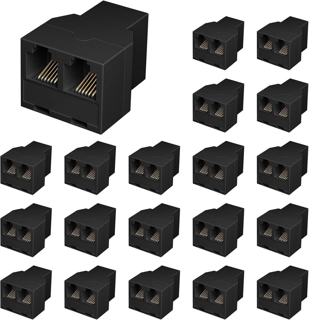 Uvital RJ12 6P6C 3 Female Telephone Line Splitters, Phone Jack Splitter, Telephone Landline Cable Connector and Separator(Black, 20 Pack)