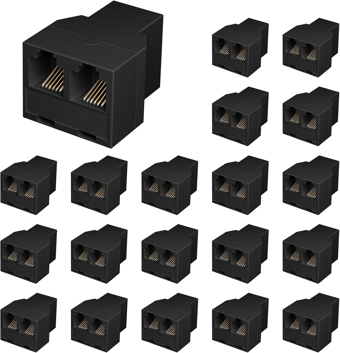 Uvital RJ12 6P6C 3 Female Telephone Line Splitters, Phone Jack Splitter, Telephone Landline Cable Connector and Separator(Black, 20 Pack)