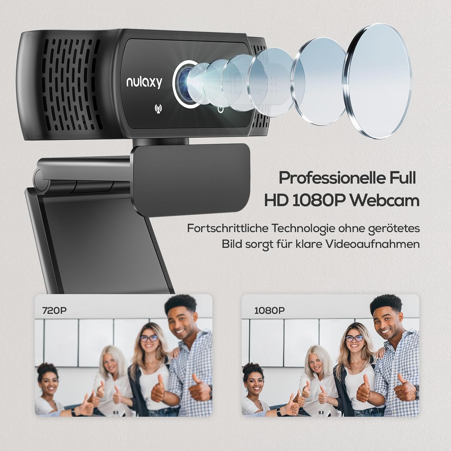 Nulaxy USB Webcam with Microphone, HD 1080p Webcam with Privacy Cover for Laptop PC Desktop, HD Light Correction, Web Camera for Video Calling, Online Classes, Skype, Zoom, FaceTime, Smart TV