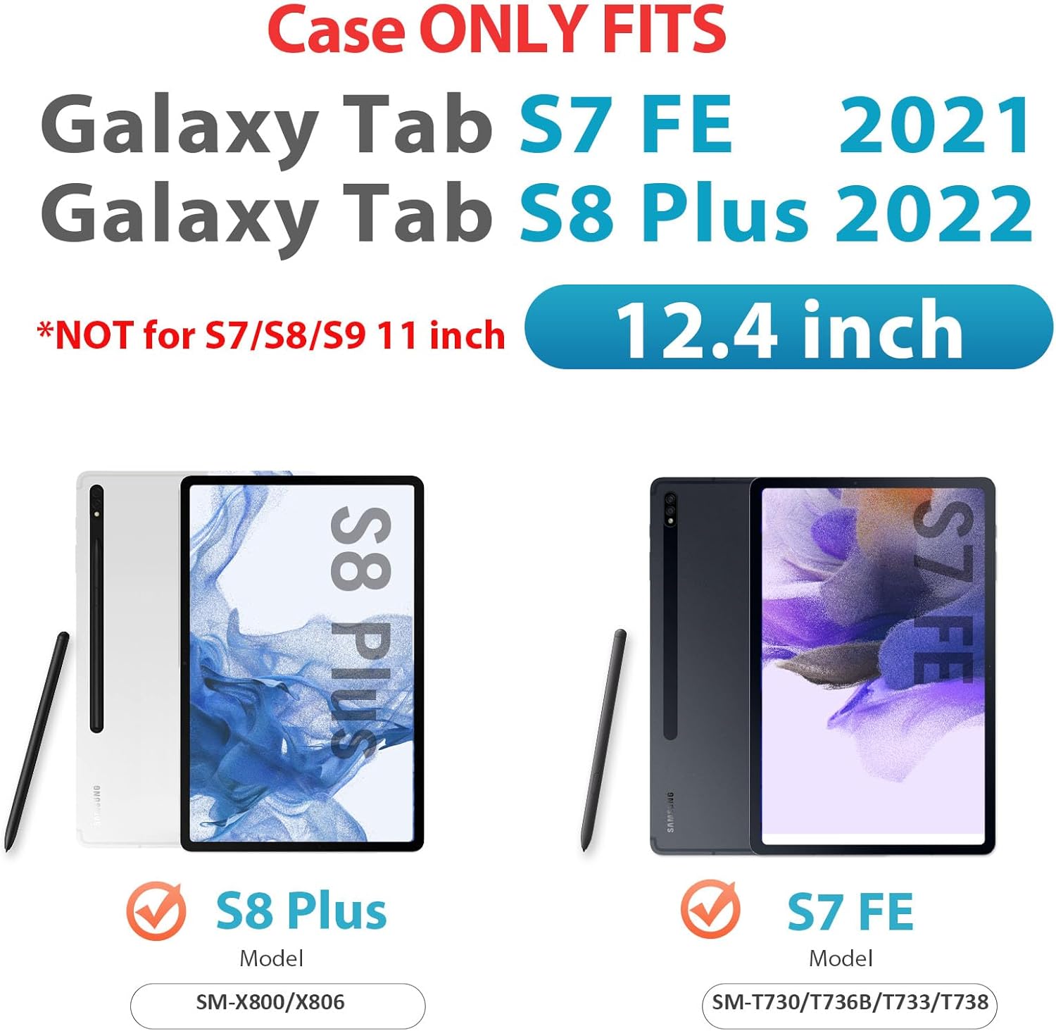 HXCASEAC Case for Samsung Galaxy Tab S7 FE 5G 12.4 inch, Protective with Screen Protector/Hand Strap/S Pen Holder, Heavy Duty Design for Samsung Galaxy S7 FE Tablet Case - Blue