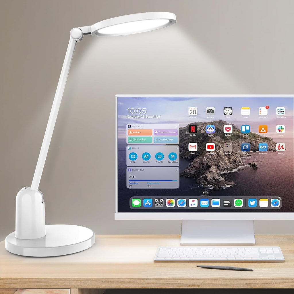 Desk Lamps for Home Office with Stable Base, 1000LM Ultra Bright Eye-Caring Desk Light, 3000K-6000K Dimmable Table Lamp with Stepless Dimming & Timing Function for Work, Reading, Bedroom, Bedside