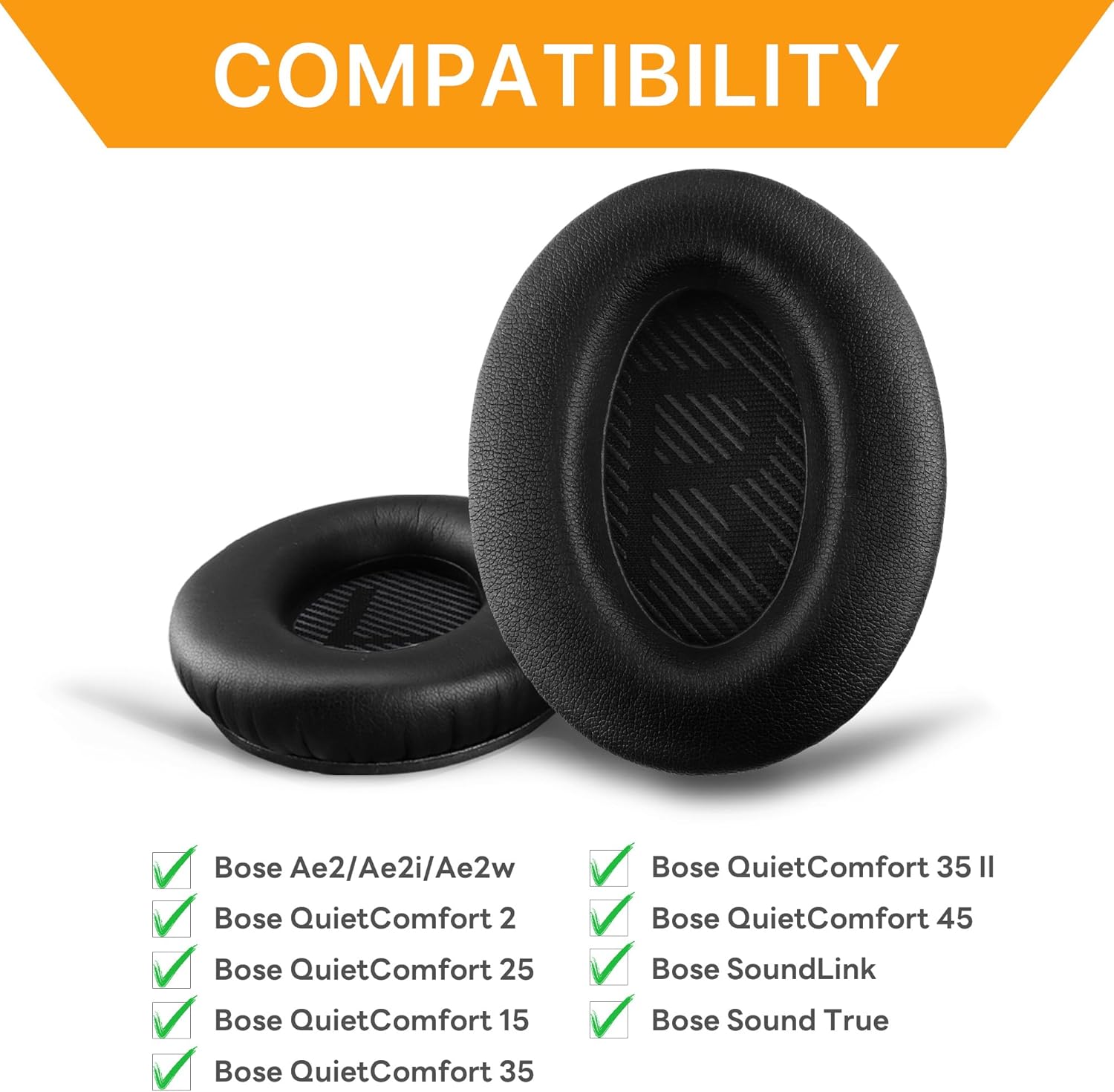 Replacement Ear Pads for Bose QuietComfort 35 (QC35) & Quiet Comfort 35 II (QC 35 ii) Headphones, EarPads Cushions with Noise Isolation Memory Foam, Softer Protein Leather, Added Thickness