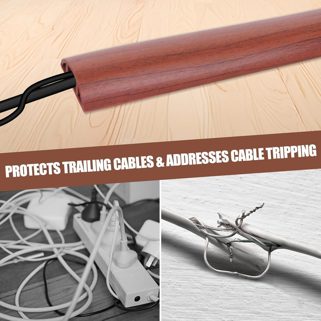 Floor Cord Cover Cavity 0.8"x0.37" Self Adhesive Cord Hider, 3.3FT Low Profile Cable Management, Extension Strip Protector for Wires, Prevent Cable Trips for Offices, Gyms, Exhibitions (Red Teak)