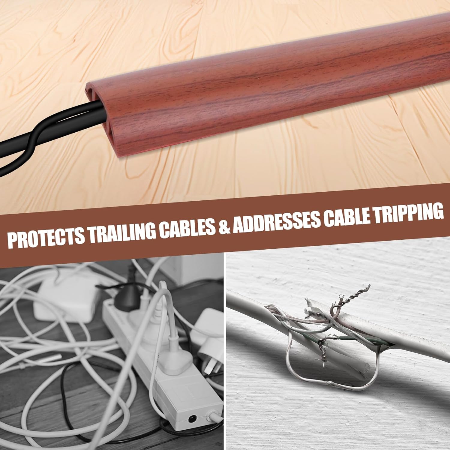 Floor Cord Cover Cavity 0.8"x0.37" Self Adhesive Cord Hider, 3.3FT Low Profile Cable Management, Extension Strip Protector for Wires, Prevent Cable Trips for Offices, Gyms, Exhibitions (Red Teak)