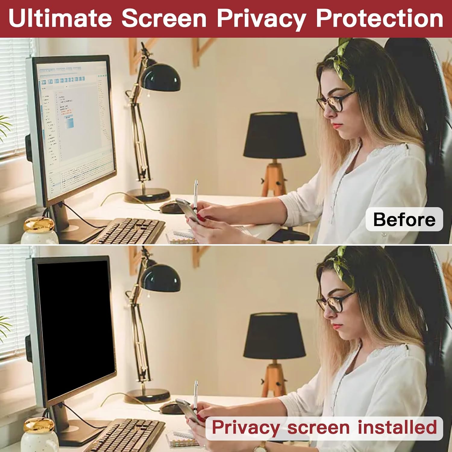 2 Pack 22 Inch Privacy Screen for Computer Monitor 16:10 Aspect Ratio, Eye Protection Anti Glare Computer Screen Cover, Removable Anti-Scratch Computer Screen Privacy Shield for 22'' Widescreen Monitor