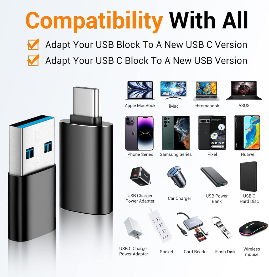 Temdan USB to USB C Adapter,Car Charger OTG Converter Compatible with MacBook Pro Air 2024,Samsung Notebook and More Type C,for iPhone 17 16 15 Air Plus Pro Max,OTG Adapters-Black