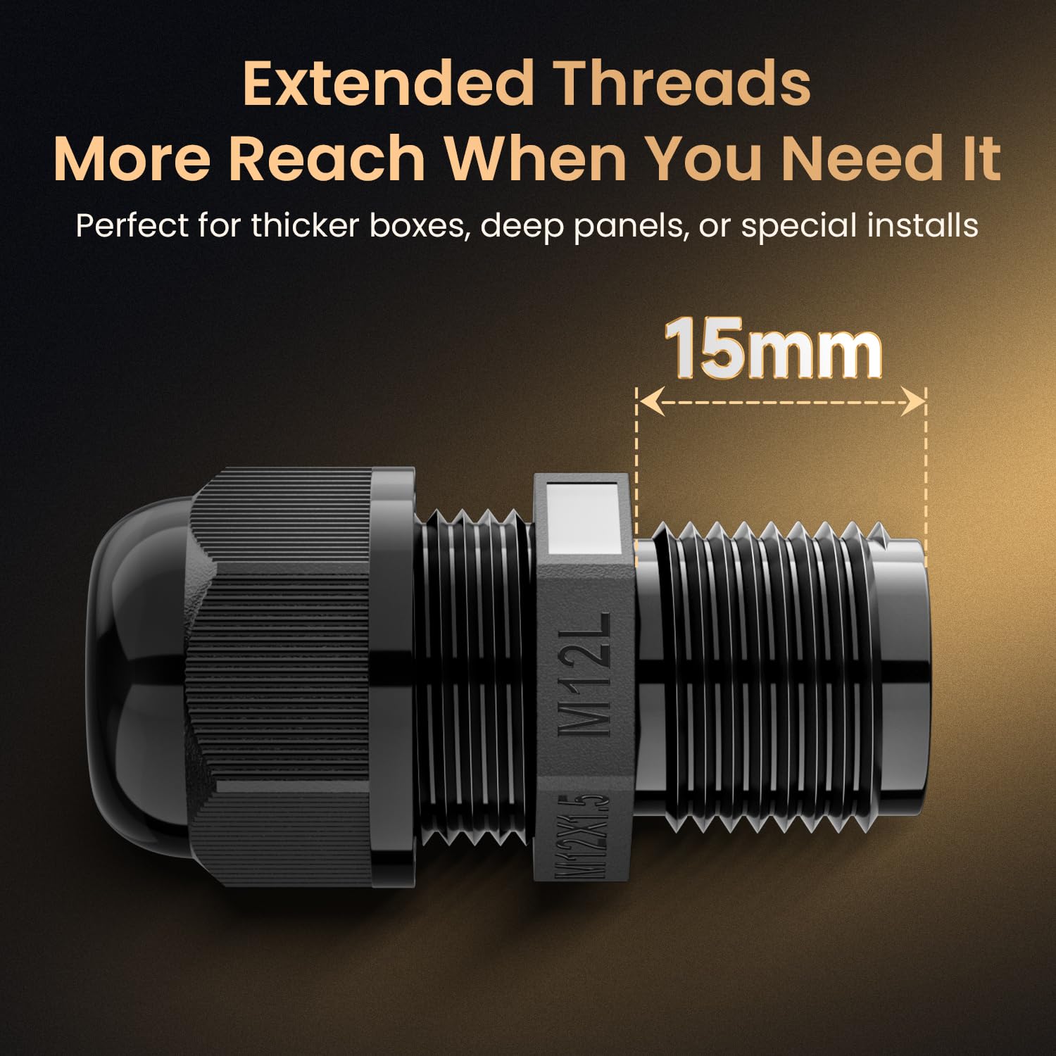 QILIPSU 10pcs M12L Long Thread Cable Gland Waterproof IP68 Nylon Strain Relief Cord Grip Cable Pass Through Wire Connector