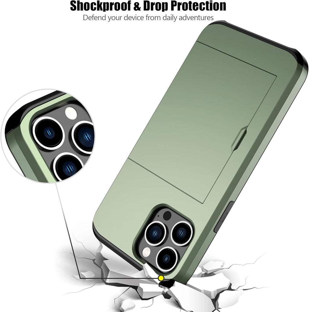 Nvollnoe for iPhone 12 Pro Max Case with Card Holder Heavy Duty Protective Dual Layer Shockproof Hidden Card Slot Slim Wallet Case for iPhone 12 Pro Max for Men&Women(Green)