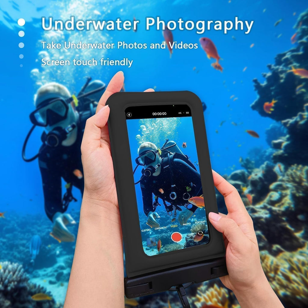 Floatable Waterproof Phone Pouch Case 2 Pax for iPhone 16 Pro Max/15/14/13/12, IP68 Travel Cellphone Dry Bag Beach Cruise Ship Essentials Bags with Crossbody Lanyard,Blue and Black-7″