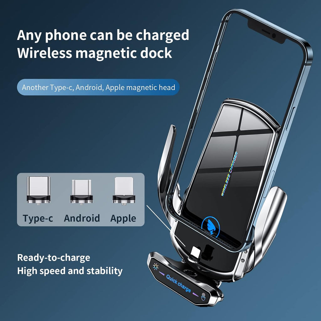 Wireless Car Charger Mount Automotive Electric Induction 15W Fast Charging Auto Clamping Car Phone Holder Mount Wireless Charging Mount Air Vent Phone Holde Compatible with All Android (Blue)